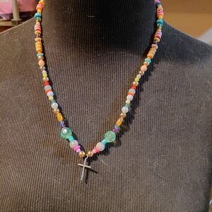 Multicolor Beaded Cross Necklace - Vibrant Women’s Jewelry